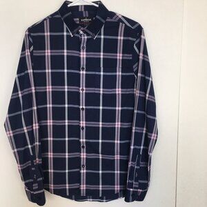 Express Men's Slim Performance Moisture-Wicking Stretch Button Down Plaid Shirt